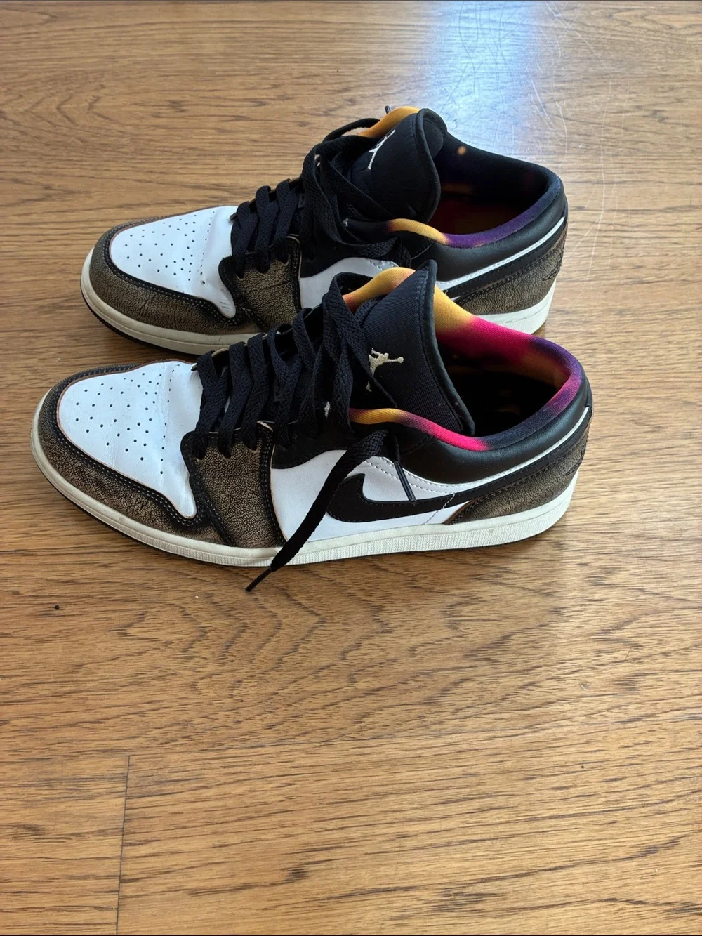 Jordan Low-Top Sneakers in White, Black & Brown with Gradient Inner Lining